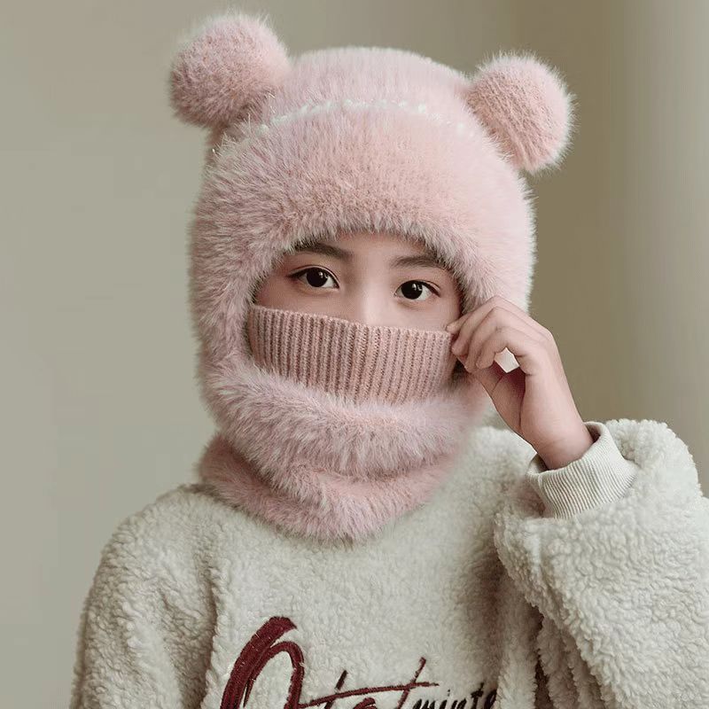 Warm, Windproof Knitted Wool Hat With Ear pom poms