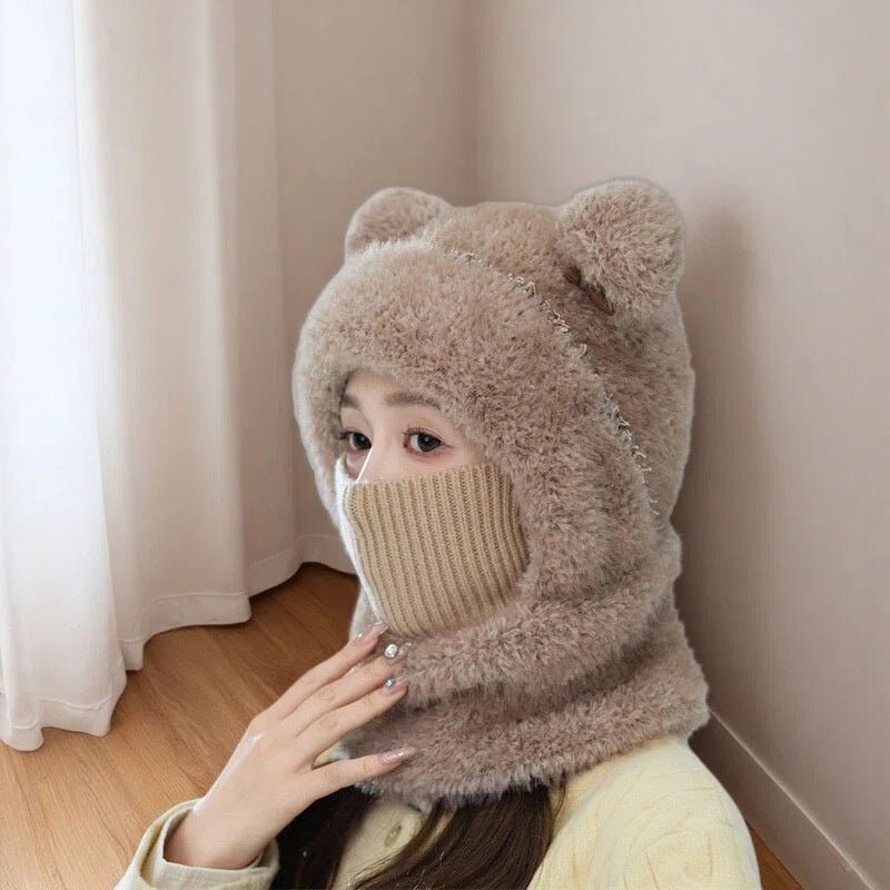 Warm, Windproof Knitted Wool Hat With Ear pom poms