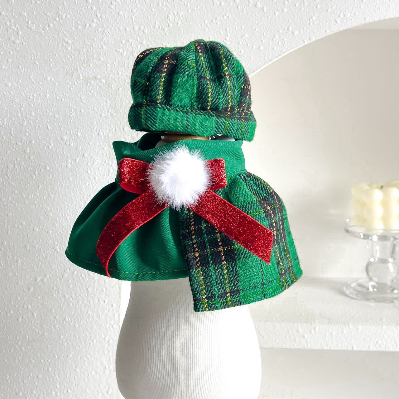 Christmas Dog or Cat Outfit Octagonal Hat And Scarf Set