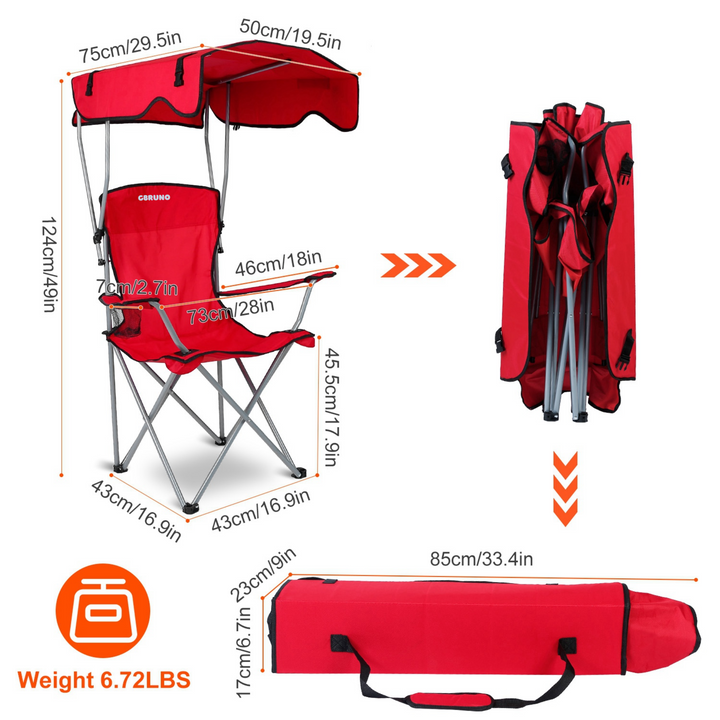 Foldable Beach Canopy Chair Sun Protection Camping Lawn Canopy Chair 330LBS Load Folding Seat w/ Cup Holder For Beach Poolside Travel Picnic