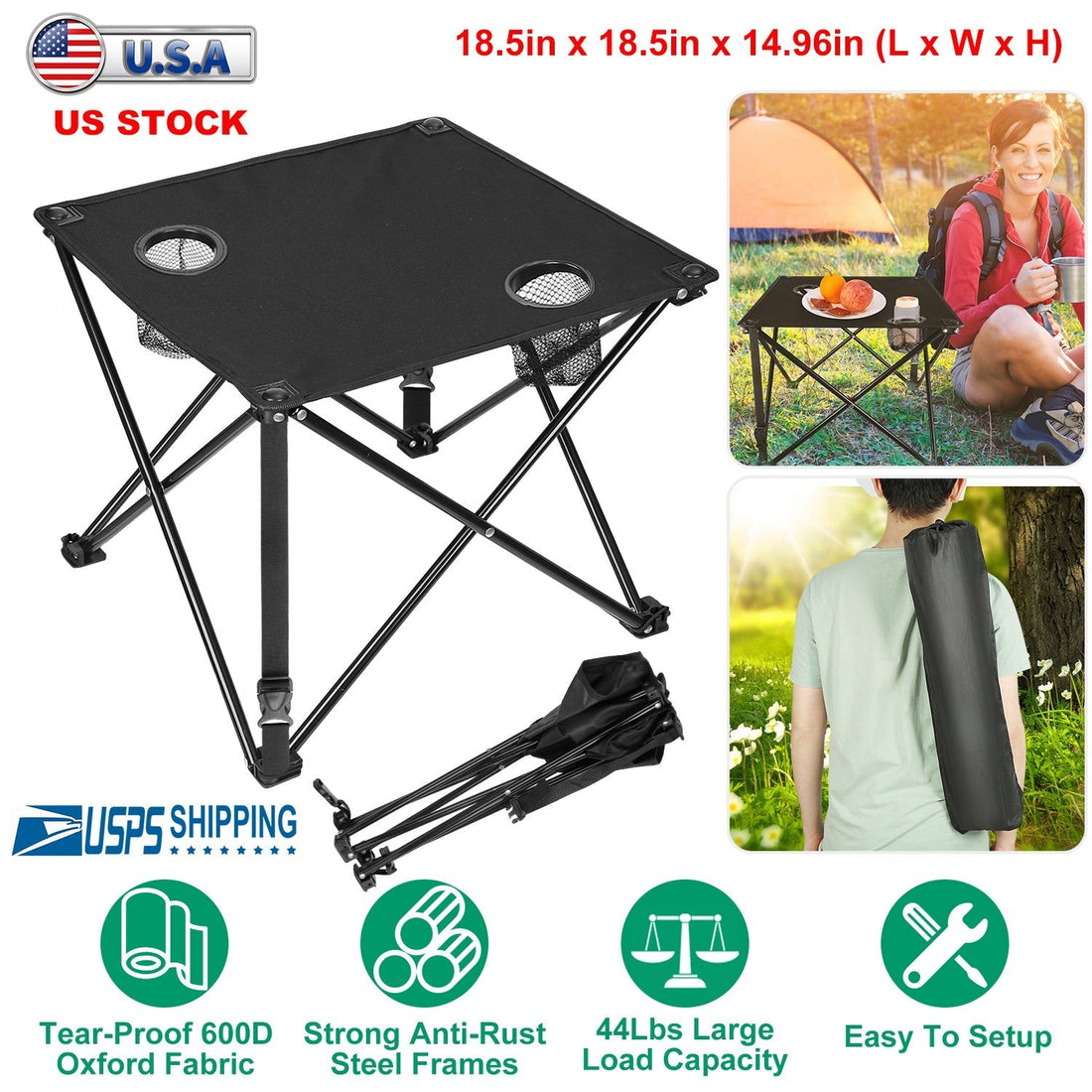 1Pc Foldable Camping Table Portable Picnic Table Lightweight Travel Desk with 2 Cup Holders Carrying Bag