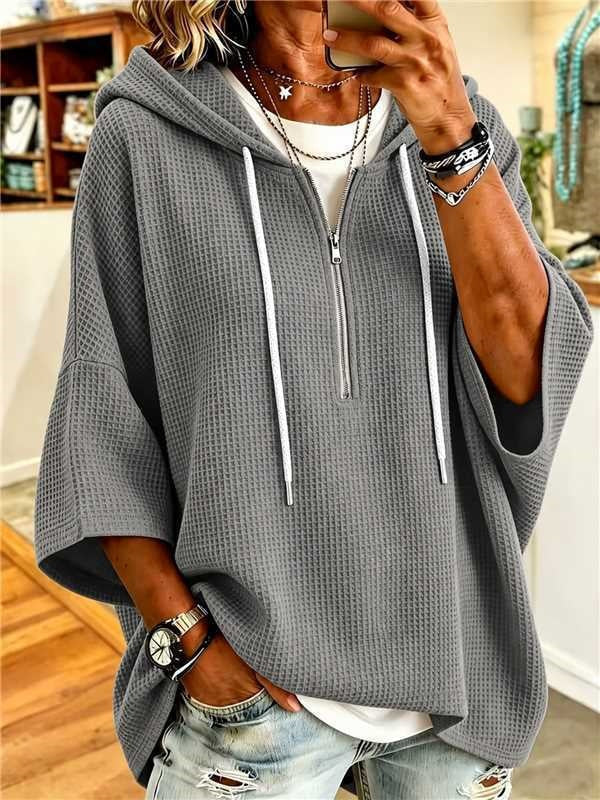 2026 European And American Women's Clothing Amazon Independent Station Knitted New Hooded Sweater Loose Casual Zipper