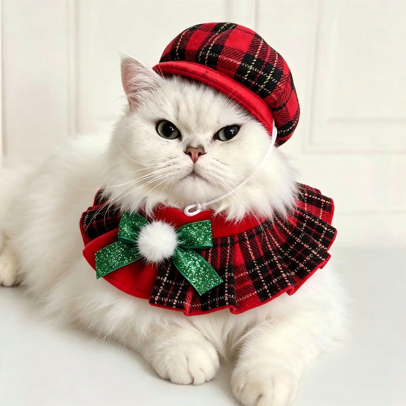 Christmas Dog or Cat Outfit Octagonal Hat And Scarf Set