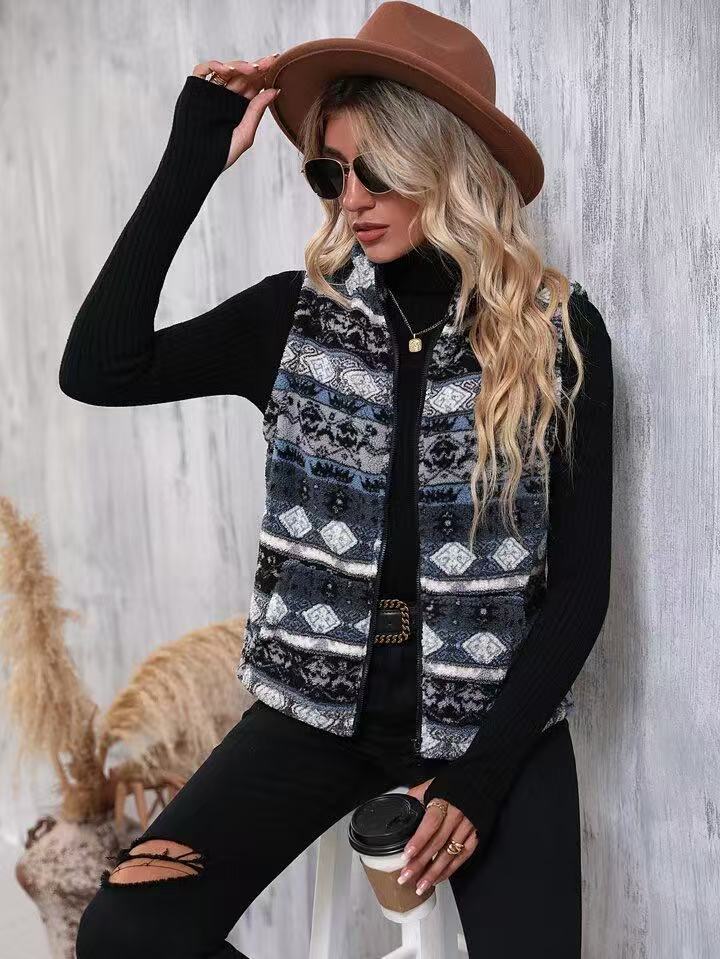 Womens Plush Casual Zippered Vest For Autumn And Winter