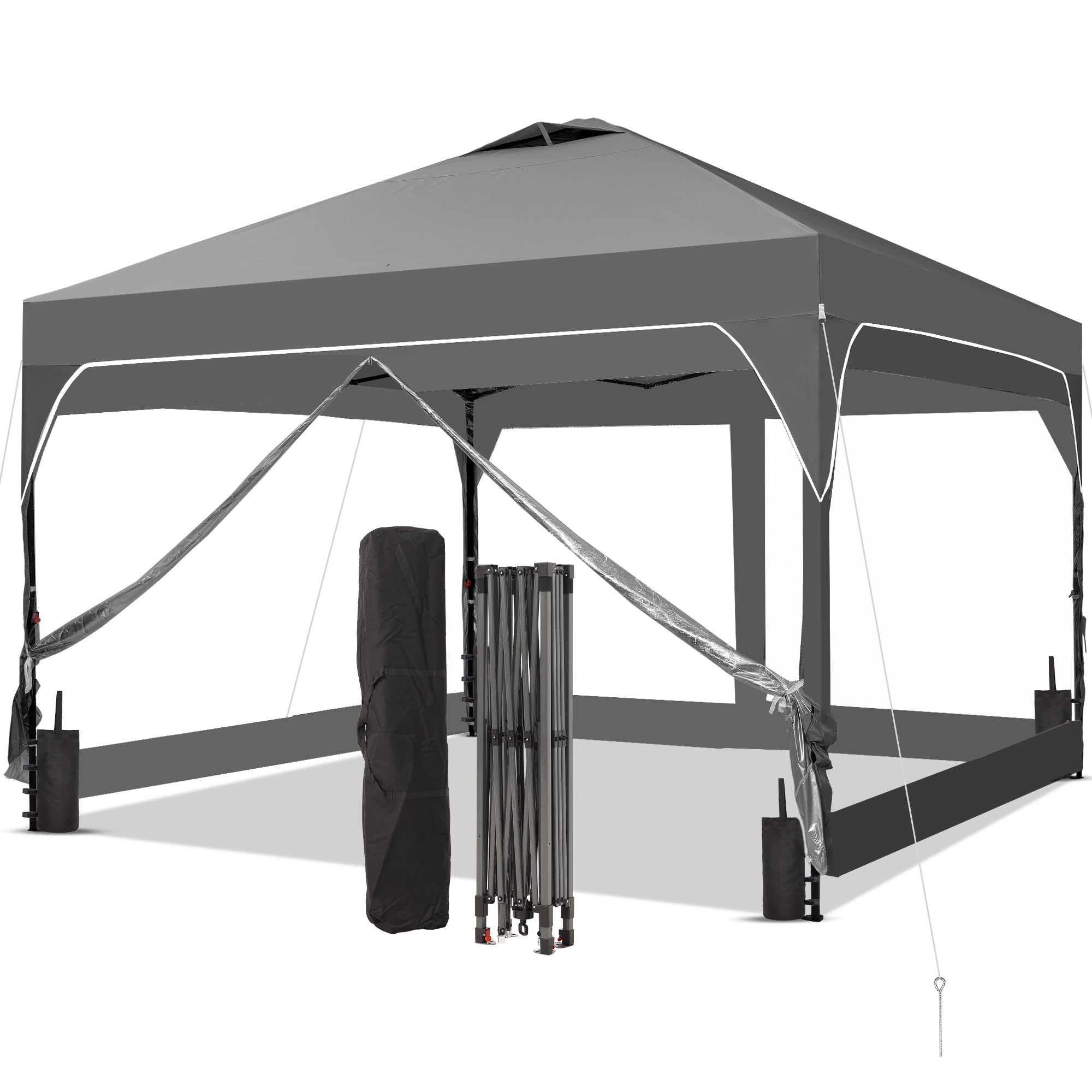 Ainfox 8ft x 8ft Pop Up Canopy Beach Tent with 4 Removable Clear PVC Sidewalls for Events, Parties, Camping