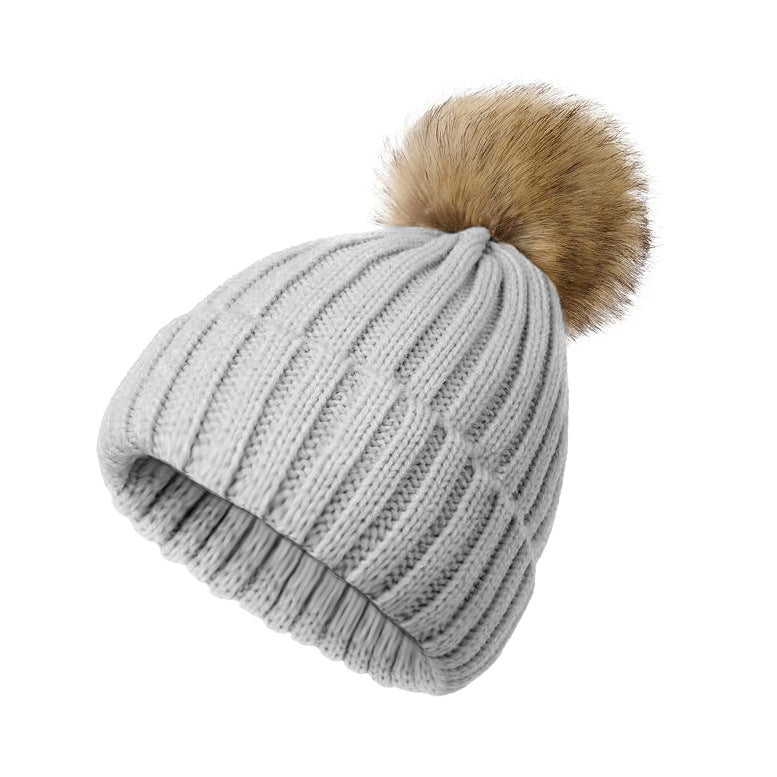 Womens Solid-Color Brimmed Beanie Hat With Satin lining and a Pom-Pom