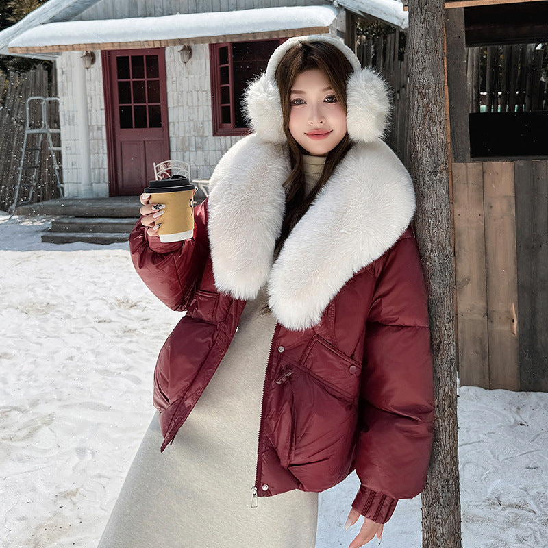 Big Fur Lapel Cotton-padded Coat Women