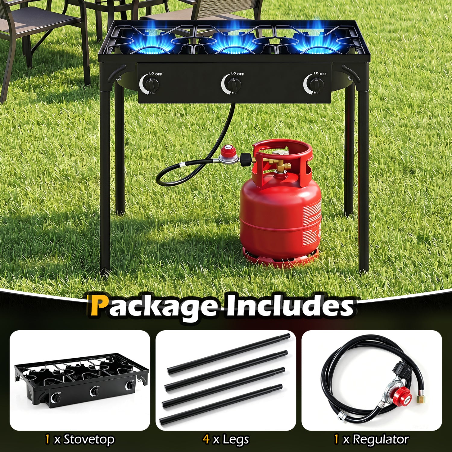 3 Burner Propane Stove 240000 BTU Outdoor Camping Grill