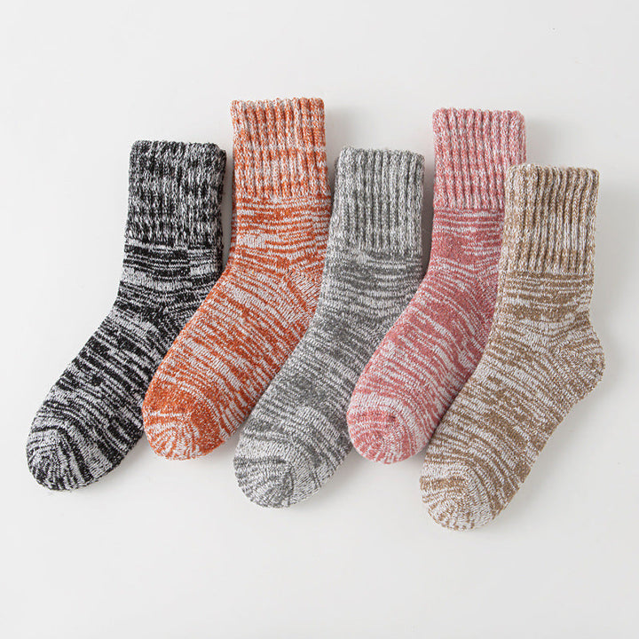 Thick Warm Terry Socks In A Retro Color Palette For Women