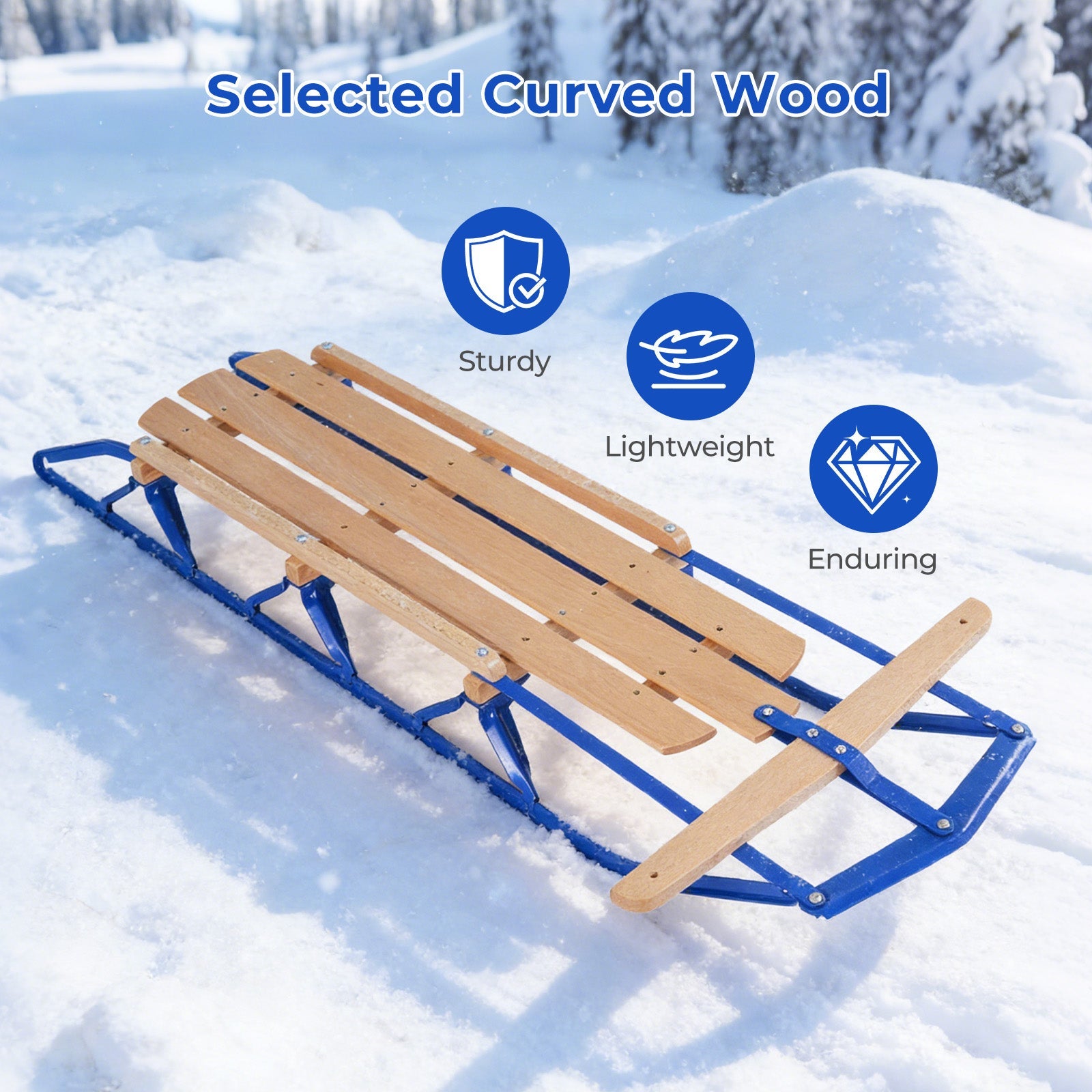 54 Inch Wooden Snow Sled With Metal Runners
