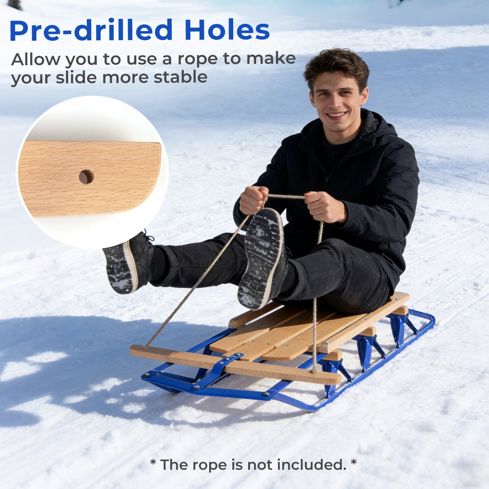 54 Inch Wooden Snow Sled With Metal Runners