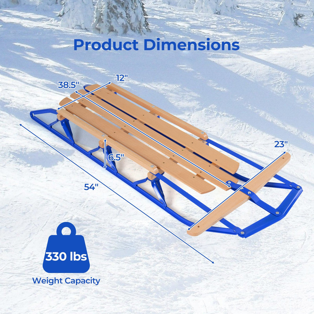 54 Inch Wooden Snow Sled With Metal Runners
