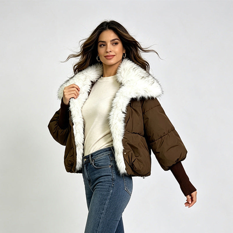 Turn-down Collar Wool-lined Parka Women's Coat