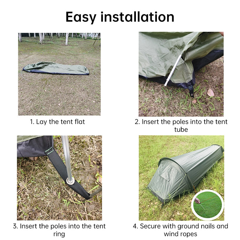 Lightweight single - person camping tent, outdoor camping sleeping bag, hiking travel gear