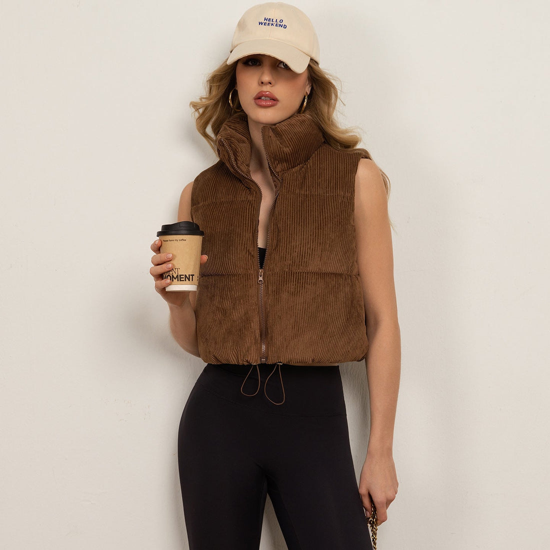 Cropped Stand-collar Sleeveless Jacket vest