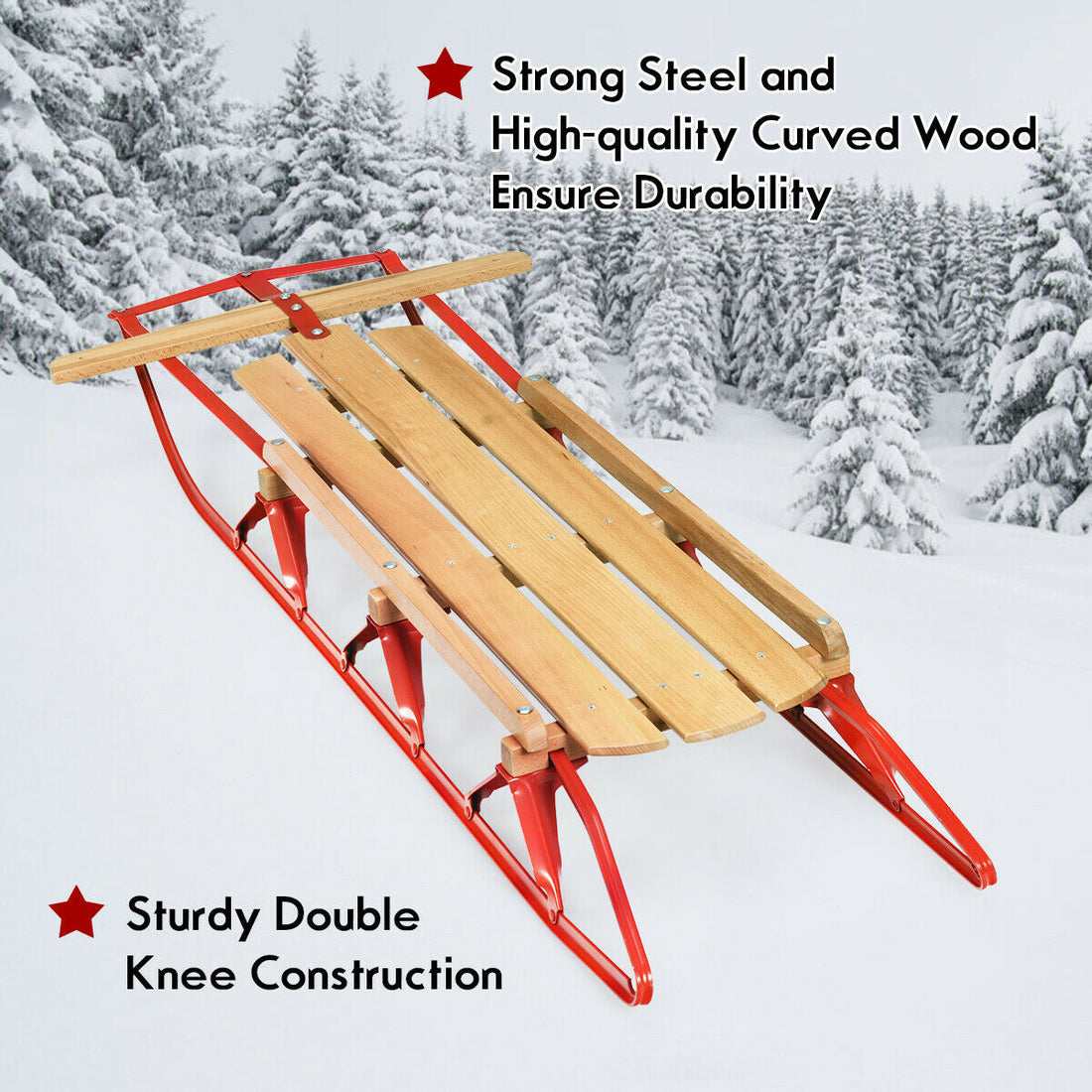 54 Inch Wooden Snow Sled With Metal Runners
