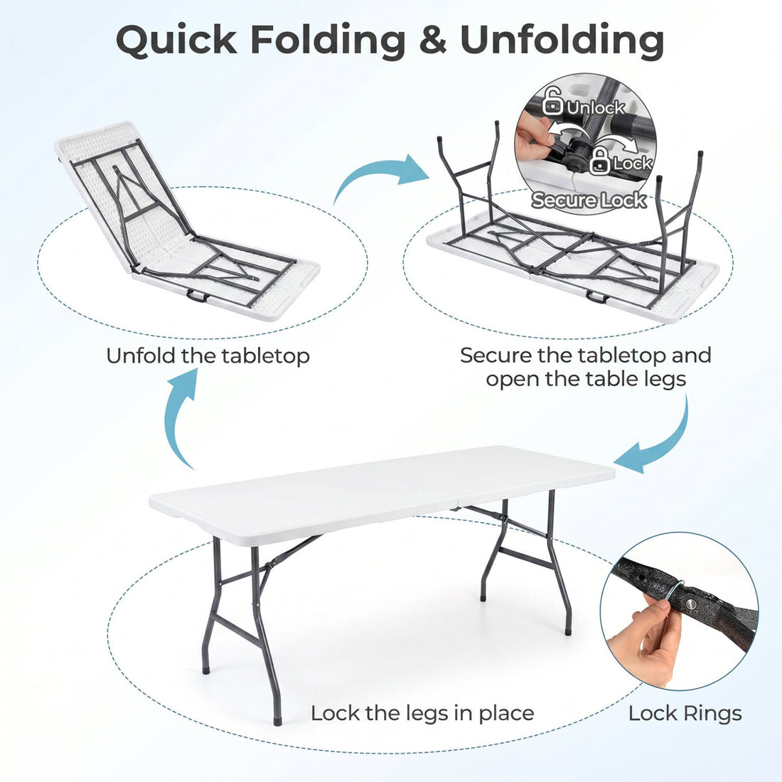 6 FT Fold-in-Half Camping Table with Carrying Handle