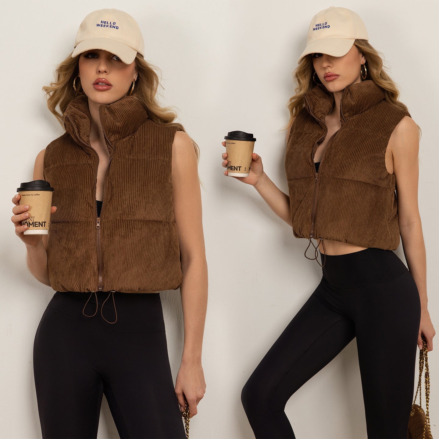 Cropped Stand-collar Sleeveless Jacket vest