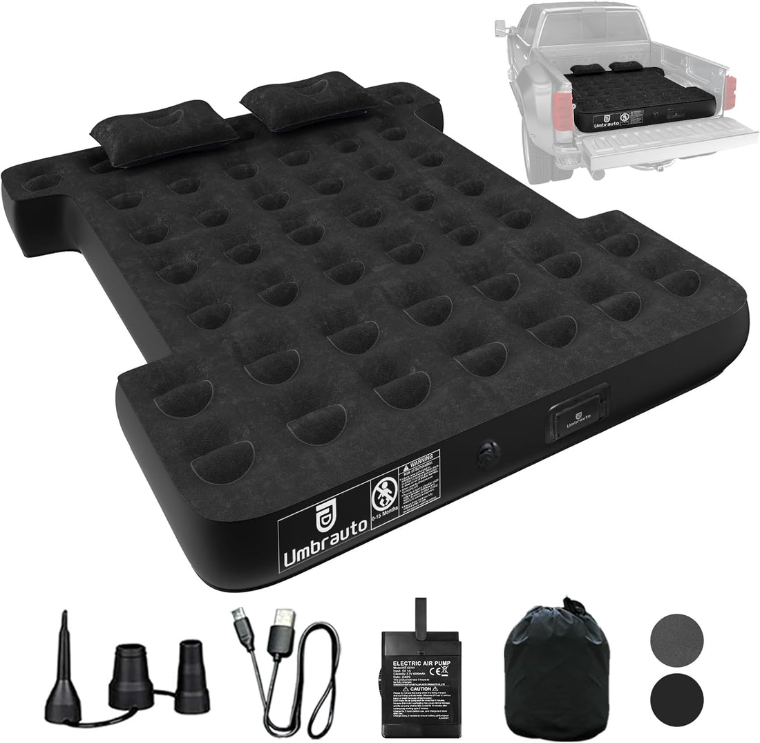Umbrauto 5.5-5.8FT Full Size Truck Bed Mattress with Detachable Pump,Black/Grey