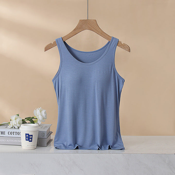 Women's Padded Tank Bra, Inner Layer, One-Piece Camisole, Slim-Fit, Figure-Flattering Modal Underwear For Summer-light Blue
