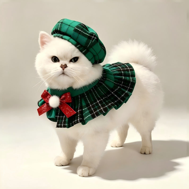 Christmas Dog or Cat Outfit Octagonal Hat And Scarf Set
