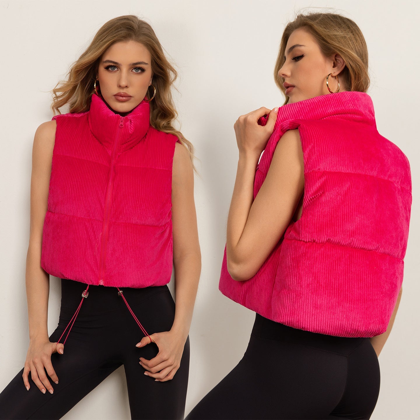 Cropped Stand-collar Sleeveless Jacket vest