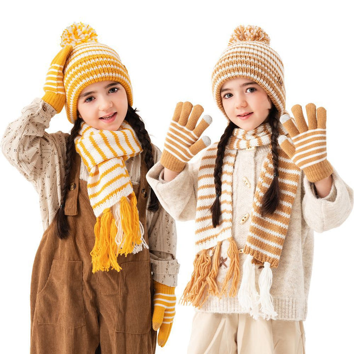 Cross-border Exclusive Childrens set of  Knit Warm Hats, gloves & scarf For Kids