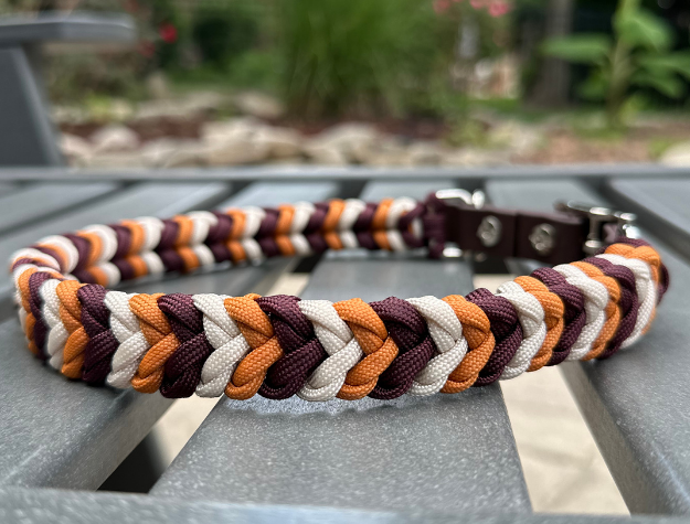 Coiled Charm Hand Braided Dog Collar in Mustard, Burgundy, & Cream