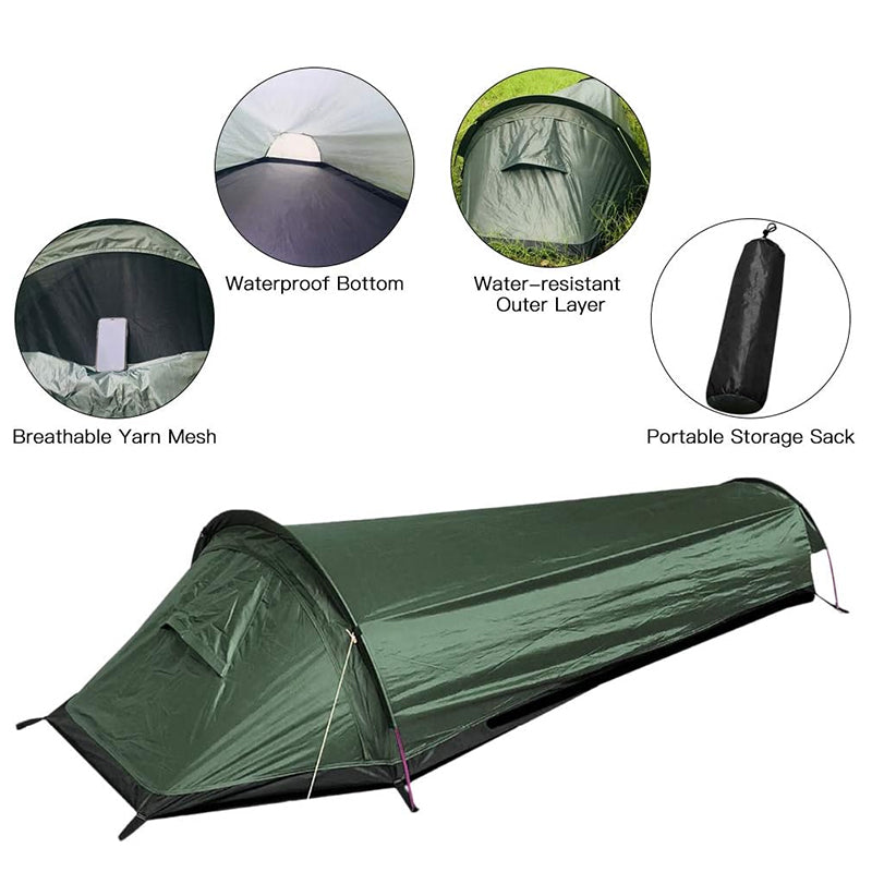 Lightweight single - person camping tent, outdoor camping sleeping bag, hiking travel gear