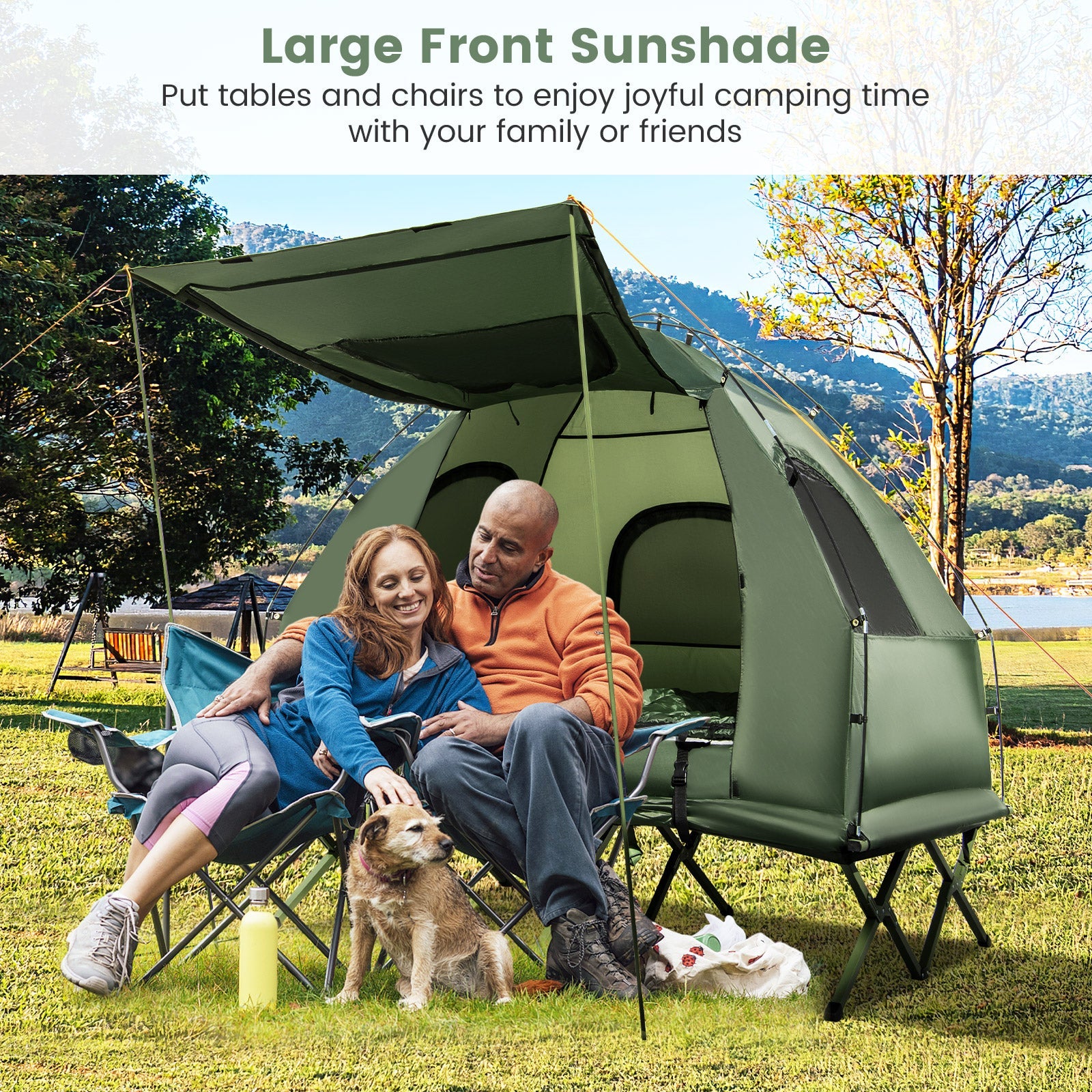 5-in-1 -(2)-Person Foldable Outdoor Camping Tent Cot with Air Mattress and Sleeping Bag