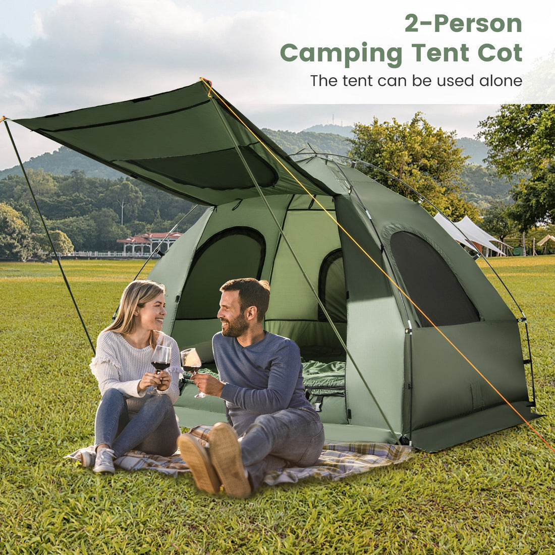 5-in-1 -(2)-Person Foldable Outdoor Camping Tent Cot with Air Mattress and Sleeping Bag