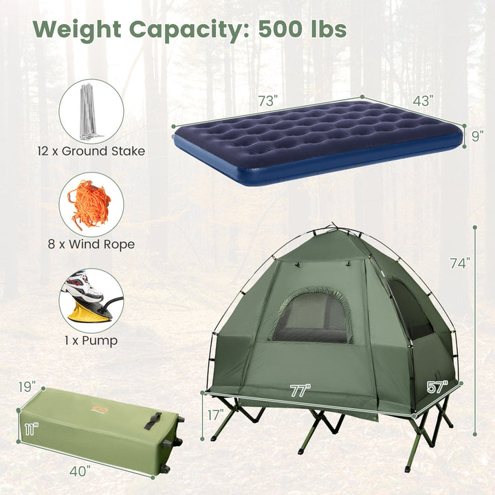 5-in-1 -(2)-Person Foldable Outdoor Camping Tent Cot with Air Mattress and Sleeping Bag