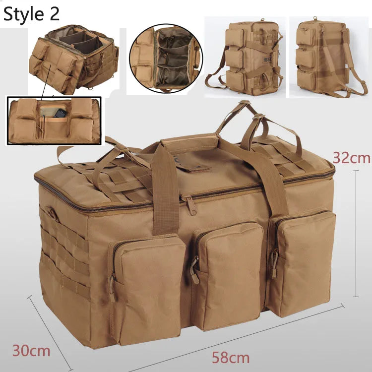 55L Tactical Duffel Backpack Travel Bag Khaki