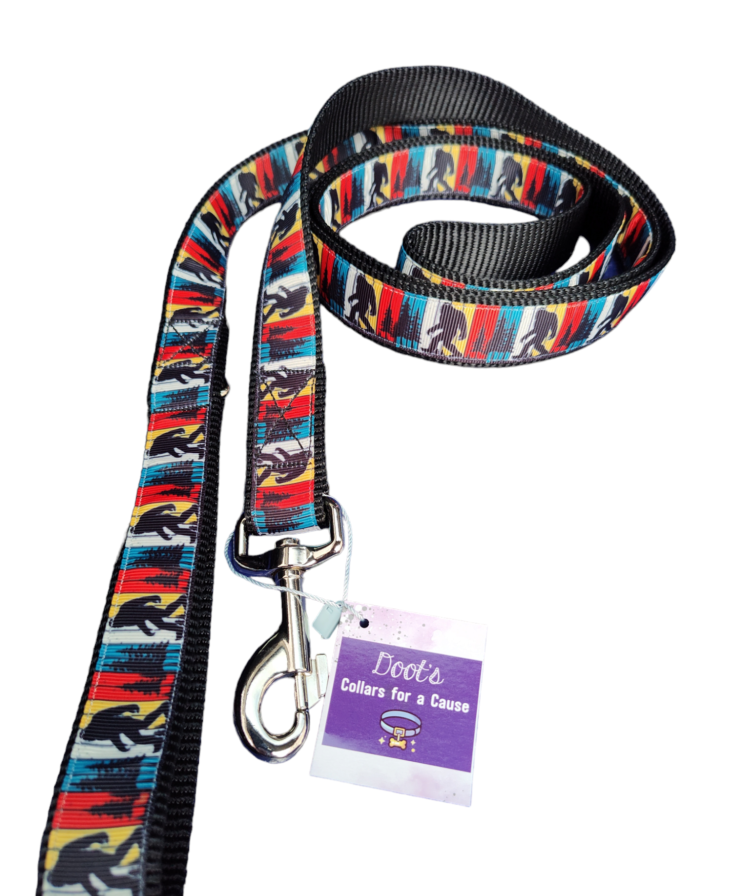 Bigfoot Sasquatch Black Nylon Dog Collar MD, LG, XL, Leash