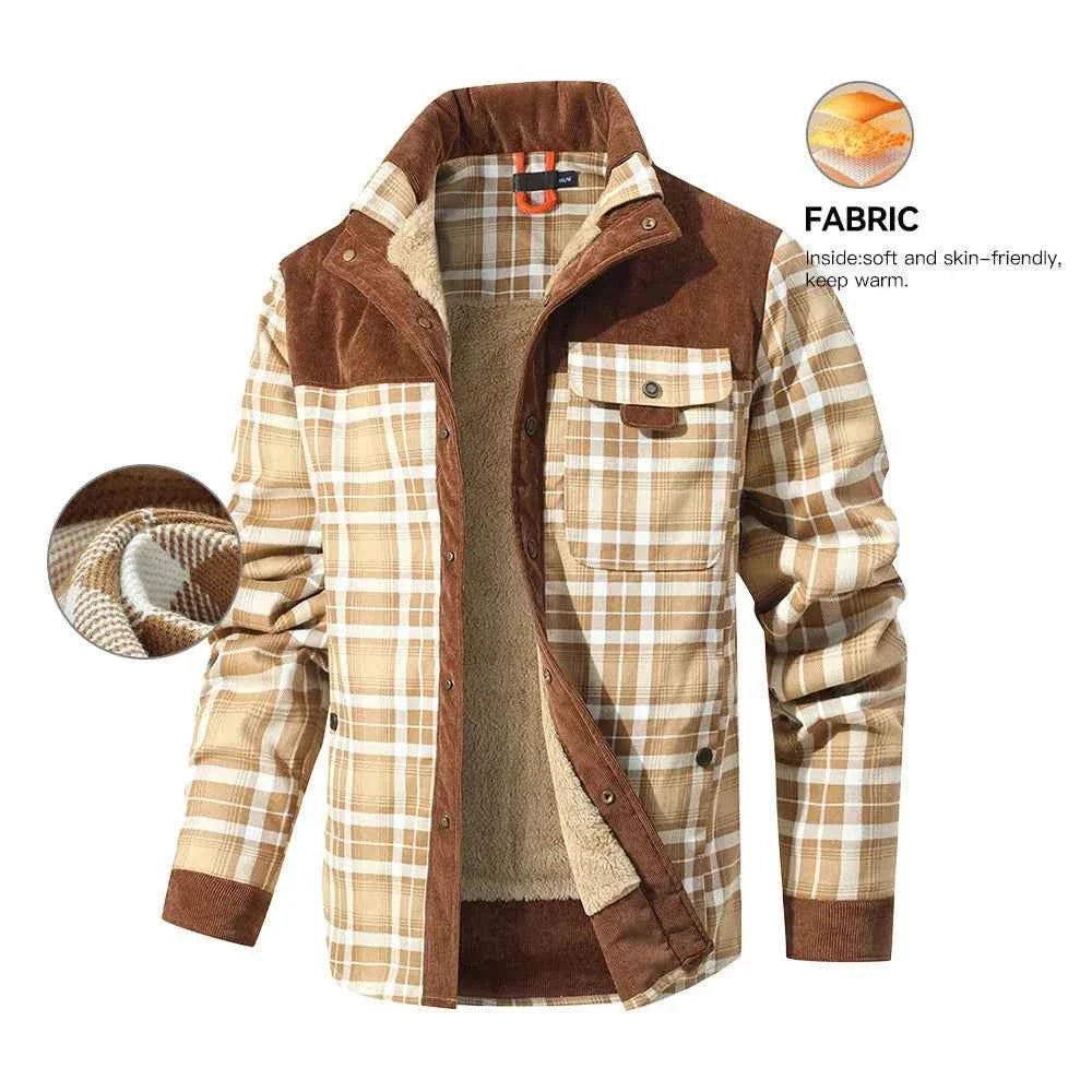 Men's Jackets Winter Windproof Warm Casual Bomber Coat Plaid Sherpa Lined Flannel Outdoor Classic Jacket Men US Size