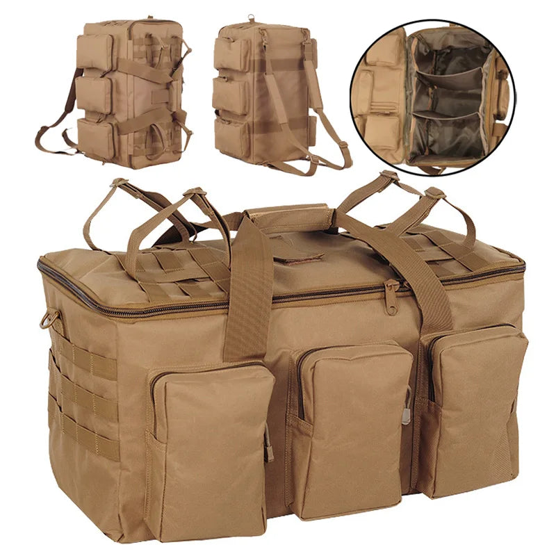 55L Tactical Duffel Backpack Travel Bag Khaki