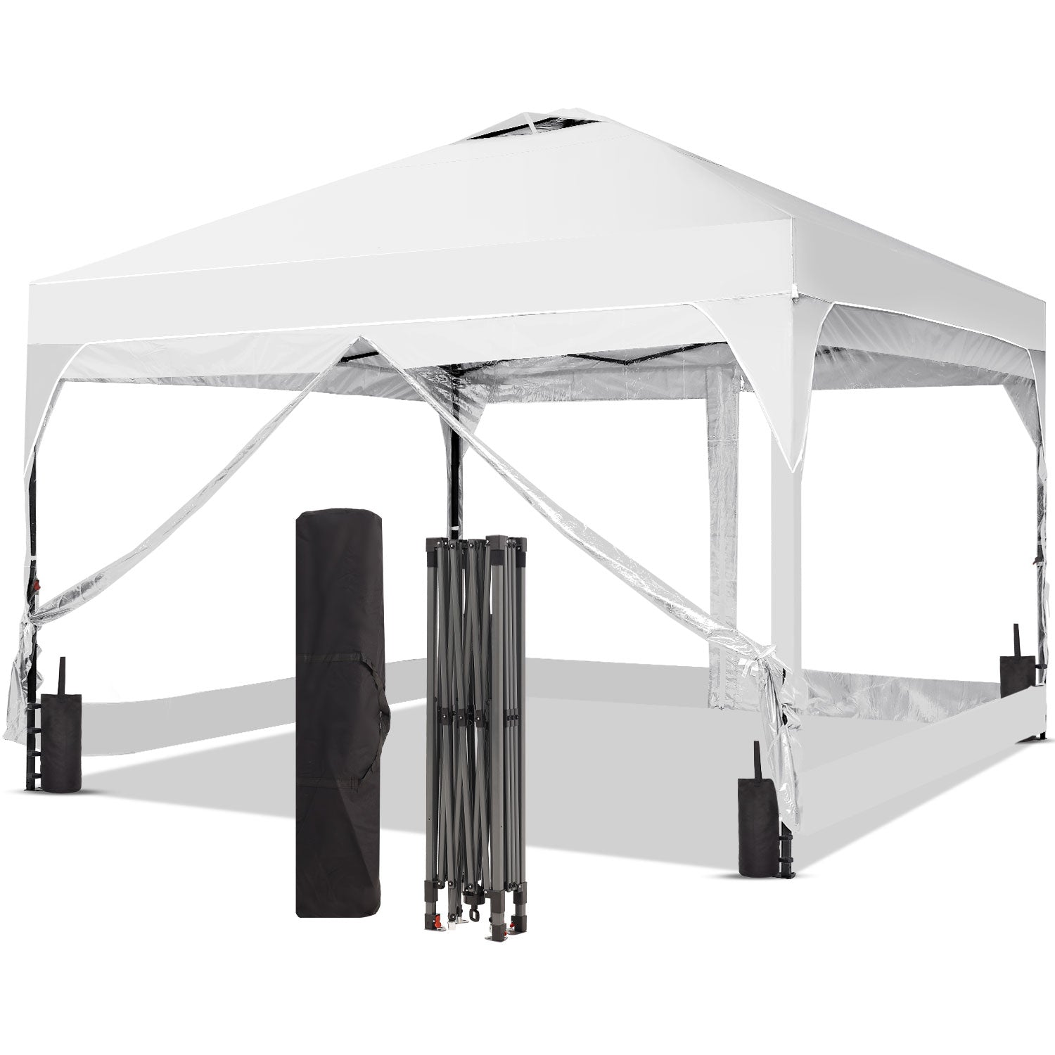 Ainfox 8ft x 8ft Pop Up Canopy Beach Tent with 4 Removable Clear PVC Sidewalls for Events, Parties, Camping
