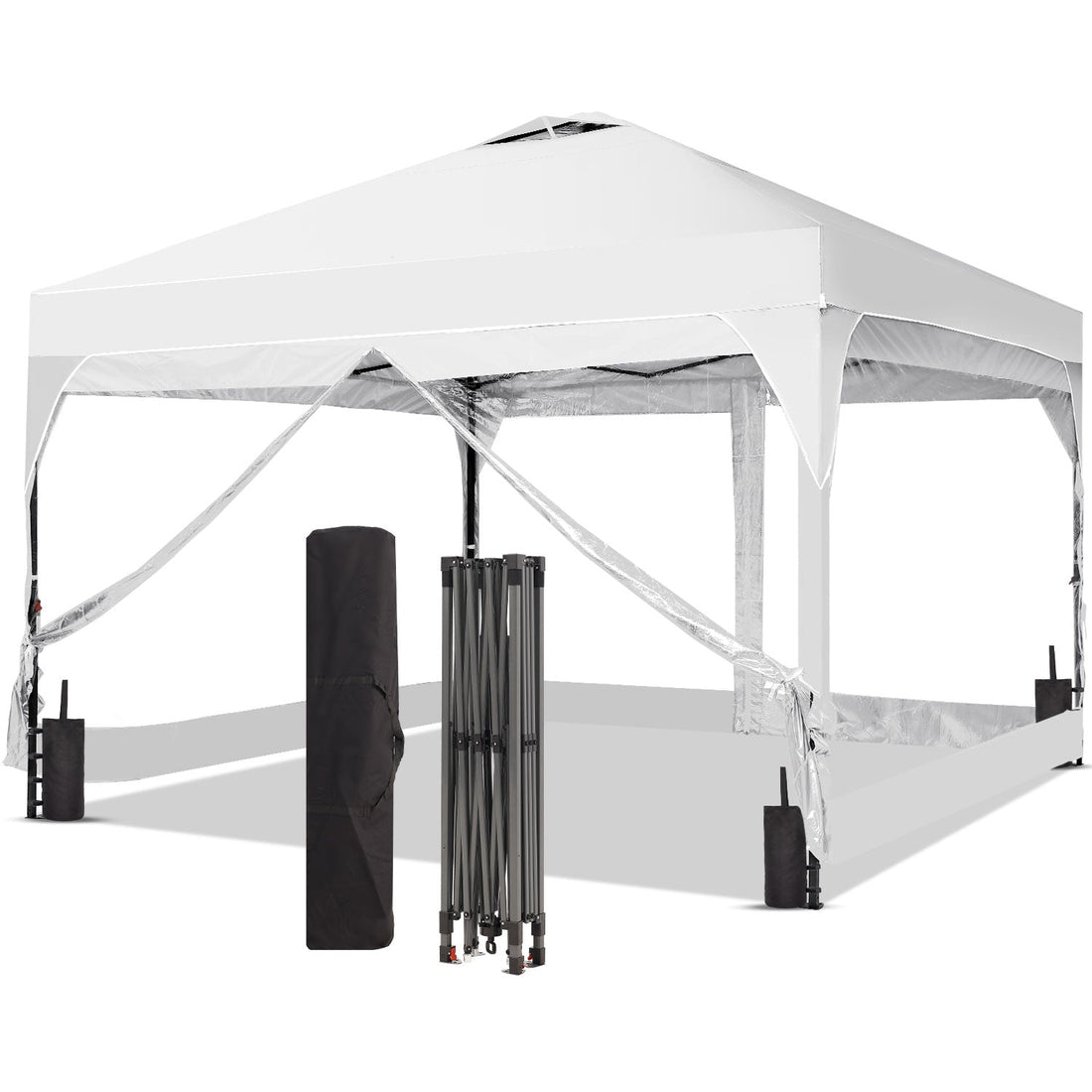 Ainfox 8ft x 8ft Pop Up Canopy Beach Tent with 4 Removable Clear PVC Sidewalls for Events, Parties, Camping