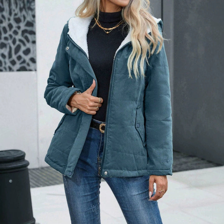 Womens Fleece-lined Hooded Loose-fit Cotton Coat