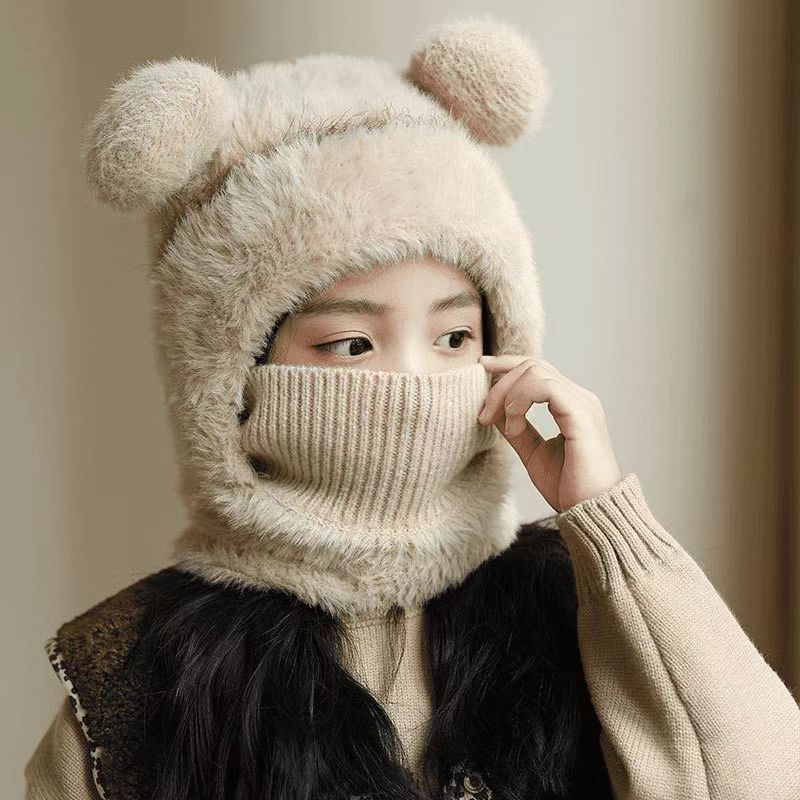 Warm, Windproof Knitted Wool Hat With Ear pom poms