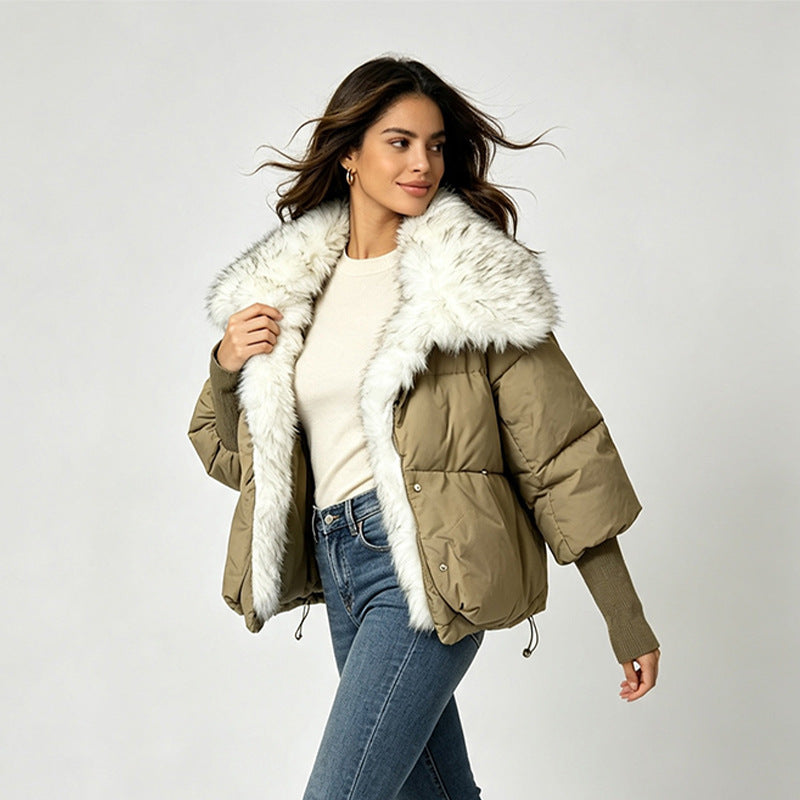 Turn-down Collar Wool-lined Parka Women's Coat