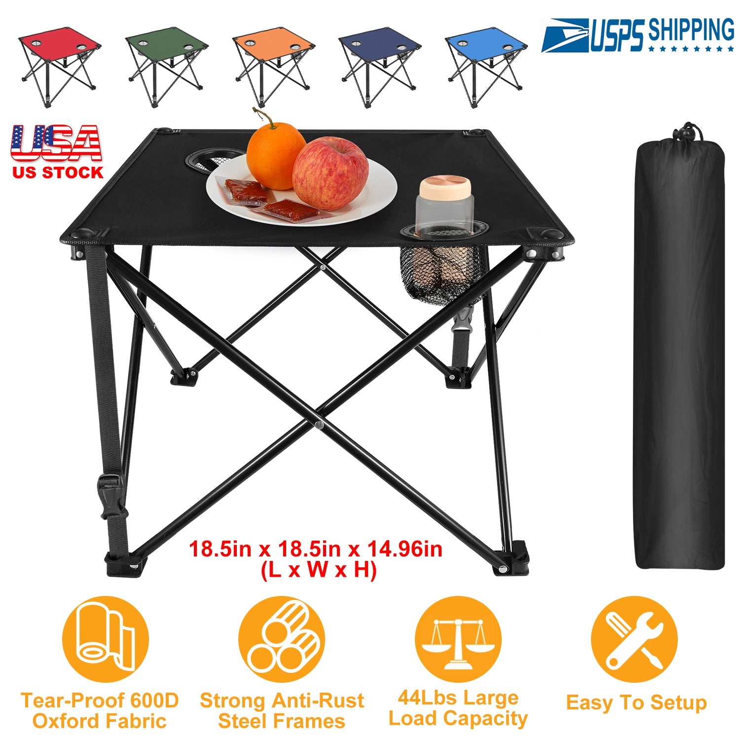 1Pc Foldable Camping Table Portable Picnic Table Lightweight Travel Desk with 2 Cup Holders Carrying Bag