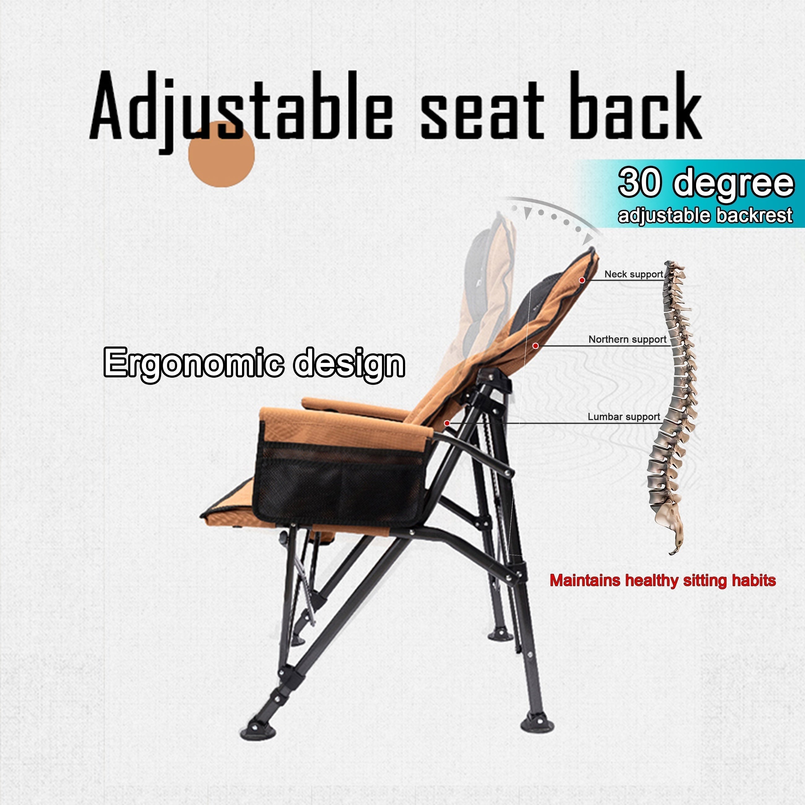 Heavy Duty Outdoor Folding Camping Chair with Adjustable Backrest