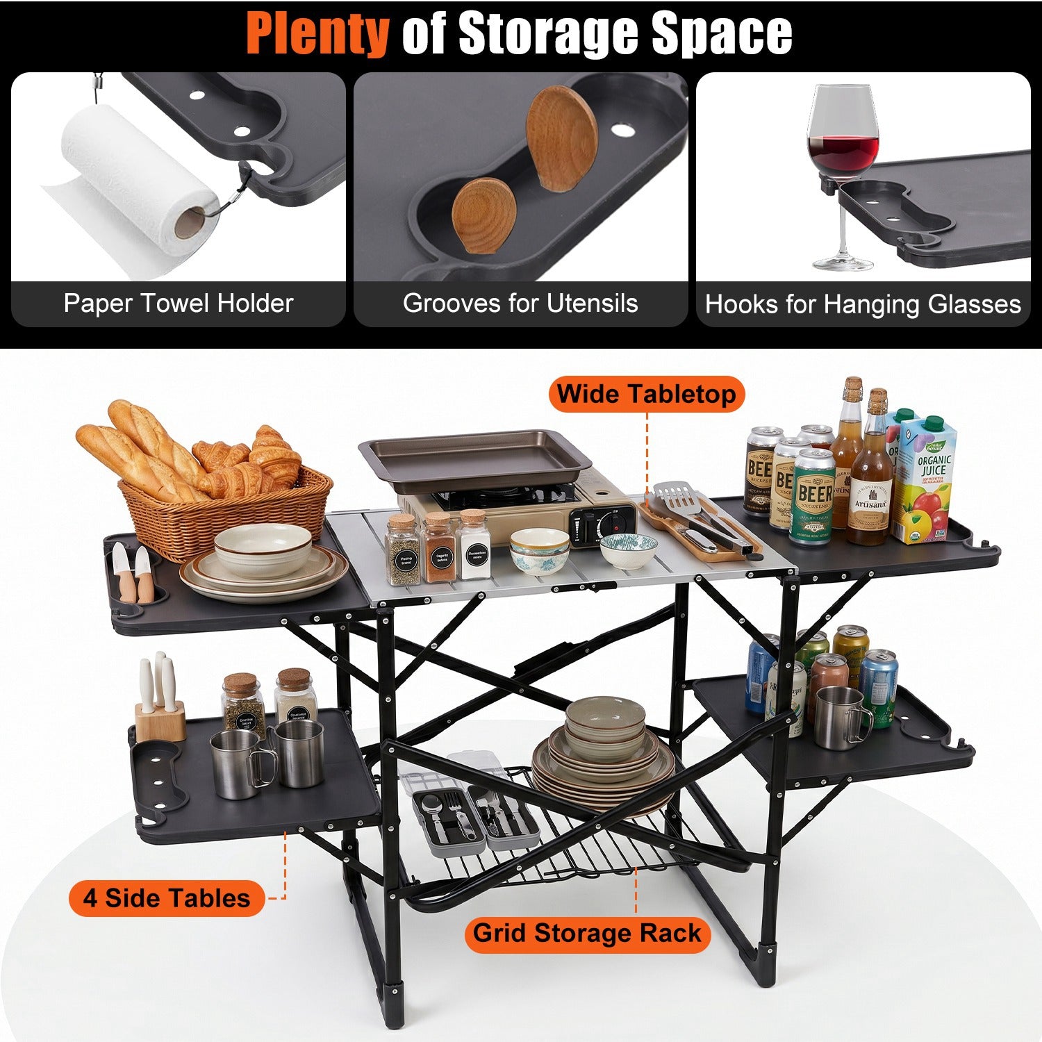 Folding Camping Kitchen Table with Heat-Resistant Top