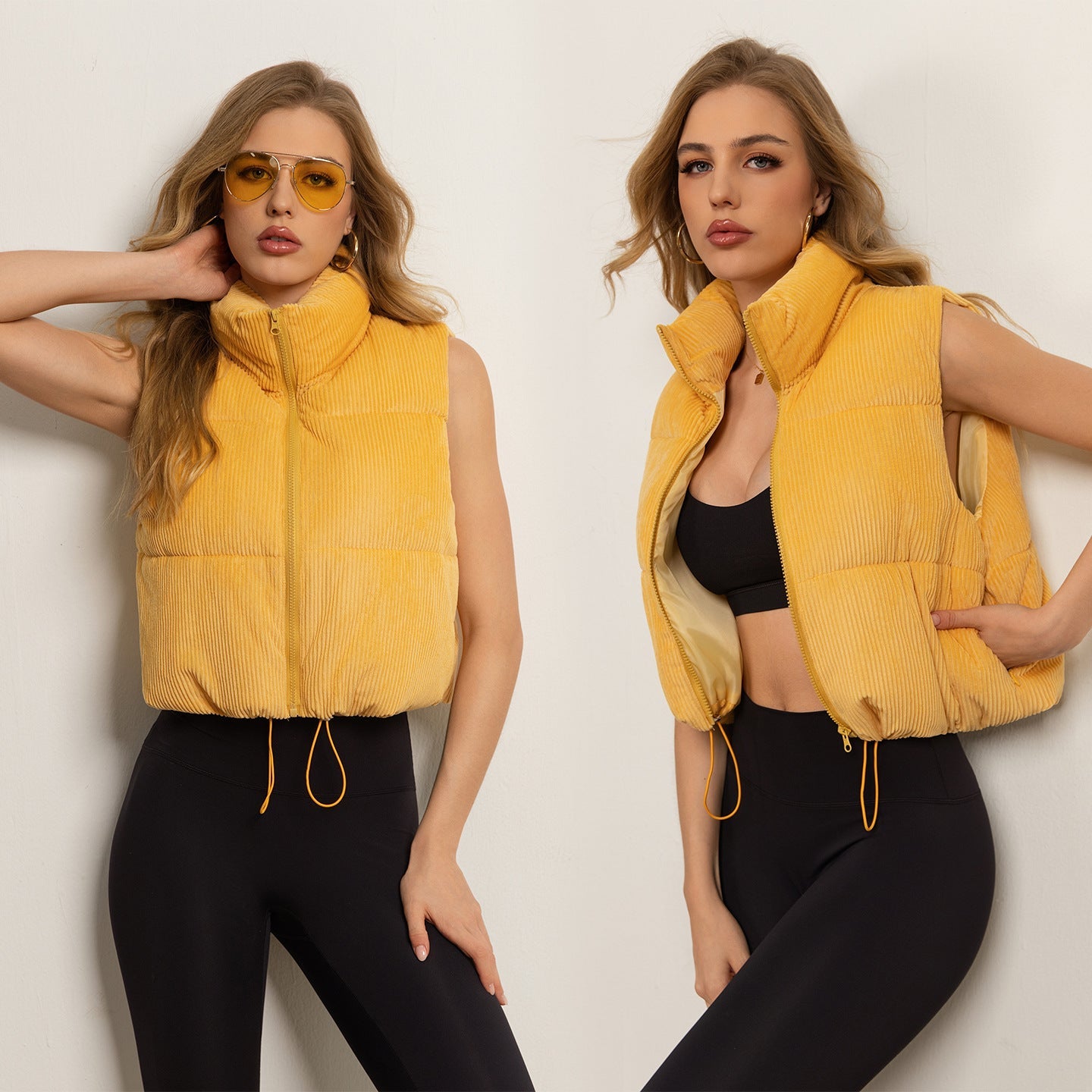 Cropped Stand-collar Sleeveless Jacket vest