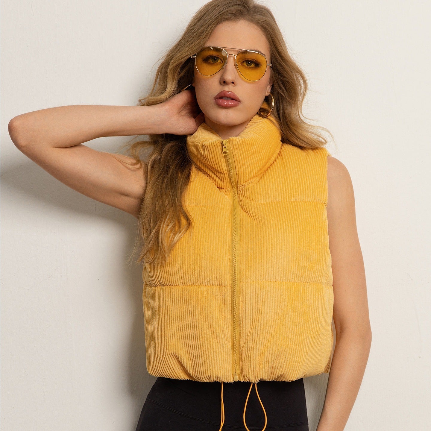 Cropped Stand-collar Sleeveless Jacket vest