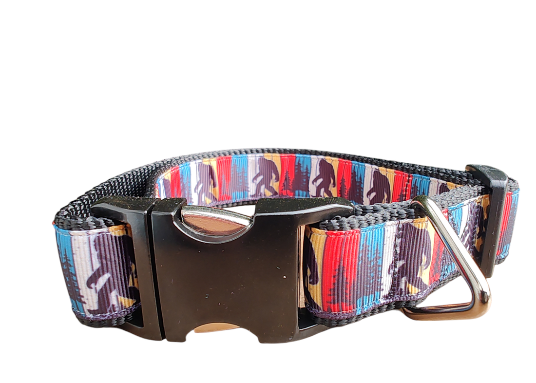 Bigfoot Sasquatch Black Nylon Dog Collar MD, LG, XL, Leash